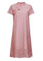 Handmade pink stand collar embroidery Dress