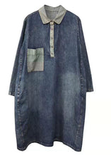 Load image into Gallery viewer, Handmade Blue V Neck Patchwork denim Dresses Winter