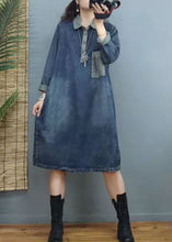 Load image into Gallery viewer, Handmade Blue V Neck Patchwork denim Dresses Winter