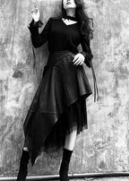 High Waist Spring Pu Stitching Lace A-line Skirt