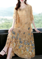 Italian Apricot Embroideried Hooded Exra Large Hem Silk Maxi Dresses Summer