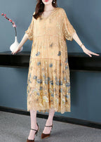 Italian Apricot Embroideried Hooded Exra Large Hem Silk Maxi Dresses Summer