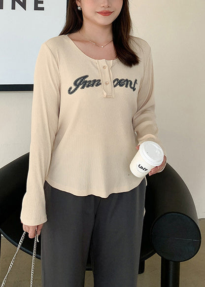 Italian Beige Print Drawstring Cotton Shirts Fall