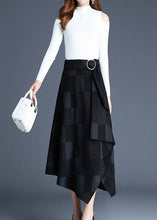 Load image into Gallery viewer, Italian Black Asymmetrical Plaid Cotton Skirt Spring