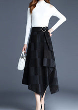Load image into Gallery viewer, Italian Black Asymmetrical Plaid Cotton Skirt Spring
