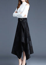 Load image into Gallery viewer, Italian Black Asymmetrical Plaid Cotton Skirt Spring
