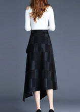 Load image into Gallery viewer, Italian Black Asymmetrical Plaid Cotton Skirt Spring