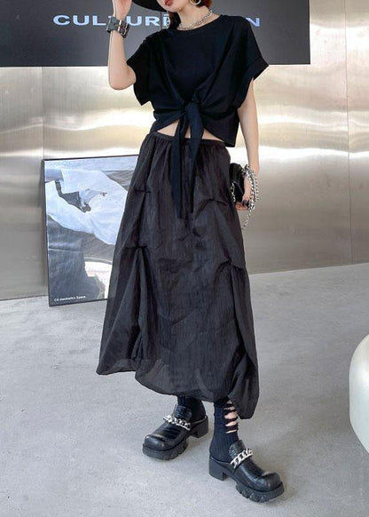 Italian Black Chiffon Summer Casual Skirts Tiered