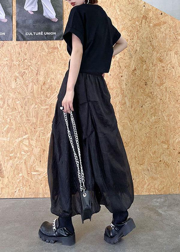 Italian Black Chiffon Summer Casual Skirts Tiered