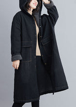 Load image into Gallery viewer, Italian Black Hooded Pockets Fleece Wool Lined Winter denim parka