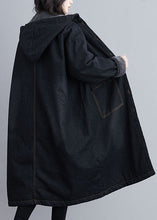 Load image into Gallery viewer, Italian Black Hooded Pockets Fleece Wool Lined Winter denim parka