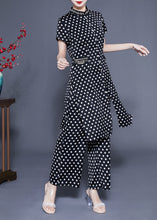 Load image into Gallery viewer, Italian Black Stand Collar Dot Print Side Open Silk Two Pieces Set Summer