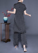 Load image into Gallery viewer, Italian Black Stand Collar Dot Print Side Open Silk Two Pieces Set Summer