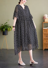 Load image into Gallery viewer, Italian Black V Neck Print Wrinkled Patchwork Chiffon Dress Summer