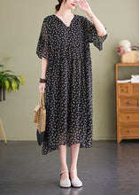 Load image into Gallery viewer, Italian Black V Neck Print Wrinkled Patchwork Chiffon Dress Summer