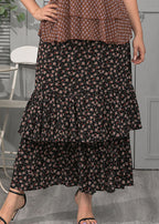 Italian Black Wrinkled Print Patchwork Chiffon Maxi Skirts Summer