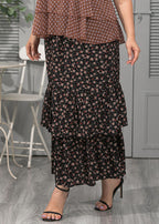 Italian Black Wrinkled Print Patchwork Chiffon Maxi Skirts Summer