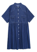 Load image into Gallery viewer, Italian Blue Button Pockets Denim Dresses Summer