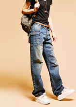 Load image into Gallery viewer, Italian Blue High Waist Hole Pockets Cotton Denim Pants Fall