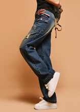 Load image into Gallery viewer, Italian Blue High Waist Hole Pockets Cotton Denim Pants Fall