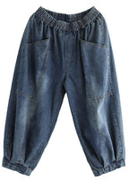 Italian Blue Pockets Elastic Waist Harem Pants denim
