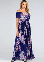 Italian Blue Print Patchwork Chiffon Maxi Dresses Summer