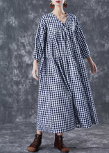 Load image into Gallery viewer, Italian Blue V Neck Patchwork Plaid Cotton Long Dress Summer
