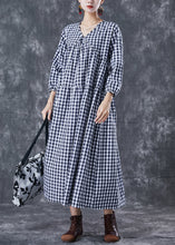 Load image into Gallery viewer, Italian Blue V Neck Patchwork Plaid Cotton Long Dress Summer