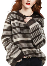 Load image into Gallery viewer, Italian Chocolate O-Neck Chunky Oversized Striped Wool Knitted Sweaters Winter