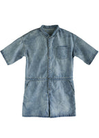 Italian Denim Blue Button Peter Pan Collar Pocket Cotton Jumpsuits Summer