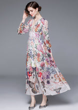 Load image into Gallery viewer, Italian Floral V Neck Front Open Patchwork Chiffon Vacation Dresses Long Sleeve