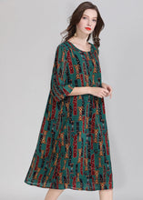 Load image into Gallery viewer, Italian Green O Neck Print Patchwork Chiffon Dress Summer
