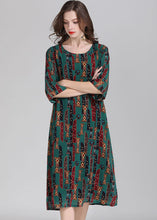 Load image into Gallery viewer, Italian Green O Neck Print Patchwork Chiffon Dress Summer