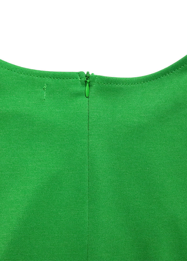 Italian Green O Neck Wrinkled Patchwork Cotton Dress Summer