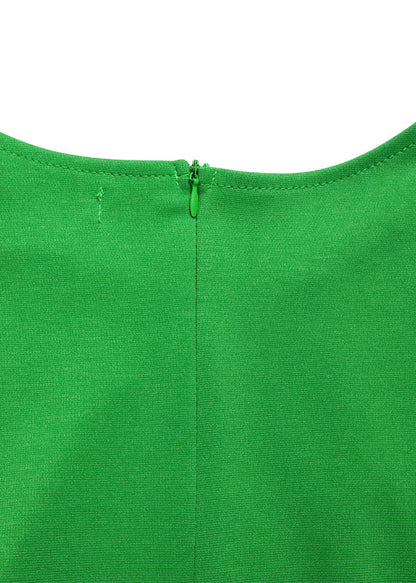 Italian Green O Neck Wrinkled Patchwork Cotton Dress Summer