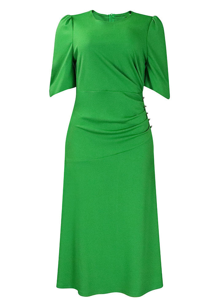 Italian Green O Neck Wrinkled Patchwork Cotton Dress Summer