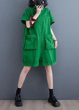 Load image into Gallery viewer, Italian Green Pockets Patchwork Denim Shorts Jumpsuits Summer