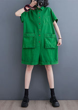 Load image into Gallery viewer, Italian Green Pockets Patchwork Denim Shorts Jumpsuits Summer