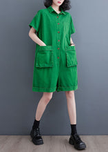 Load image into Gallery viewer, Italian Green Pockets Patchwork Denim Shorts Jumpsuits Summer