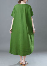 Load image into Gallery viewer, Italian Green V Neck Embroideried Patchwork Linen Long Dresses Summer