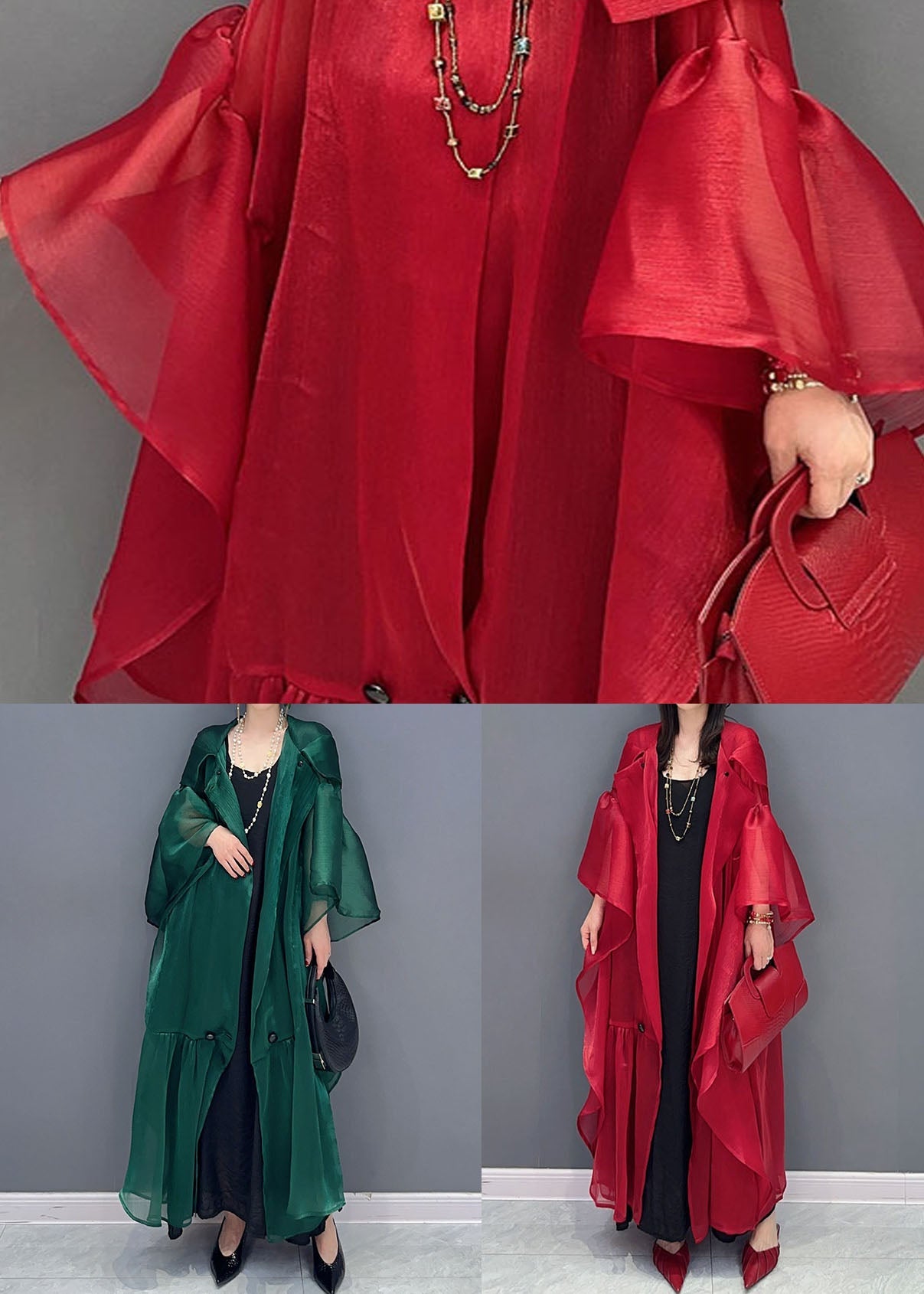 Italian Green Wrinkled Patchwork Silk Cardigan Summer