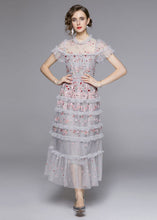 Load image into Gallery viewer, Italian Grey Embroideried Ruffled Patchwork Tulle Long Dresses Summer