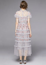 Load image into Gallery viewer, Italian Grey Embroideried Ruffled Patchwork Tulle Long Dresses Summer