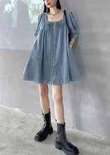 Load image into Gallery viewer, Italian Light Blue Square Collar Button Denim Summer Mini Dress