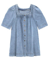 Load image into Gallery viewer, Italian Light Blue Square Collar Button Denim Summer Mini Dress