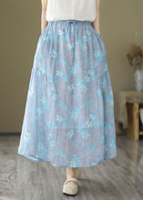 Load image into Gallery viewer, Italian Light Blue Wrinkled Print Elastic Waist Linen Skirt Summer