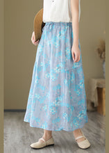 Load image into Gallery viewer, Italian Light Blue Wrinkled Print Elastic Waist Linen Skirt Summer