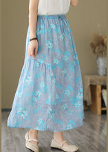 Load image into Gallery viewer, Italian Light Blue Wrinkled Print Elastic Waist Linen Skirt Summer