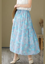 Load image into Gallery viewer, Italian Light Blue Wrinkled Print Elastic Waist Linen Skirt Summer