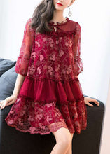 Load image into Gallery viewer, Italian Mulberry Embroideried Ruffled Patchwork Tulle Dress Half Sleeve